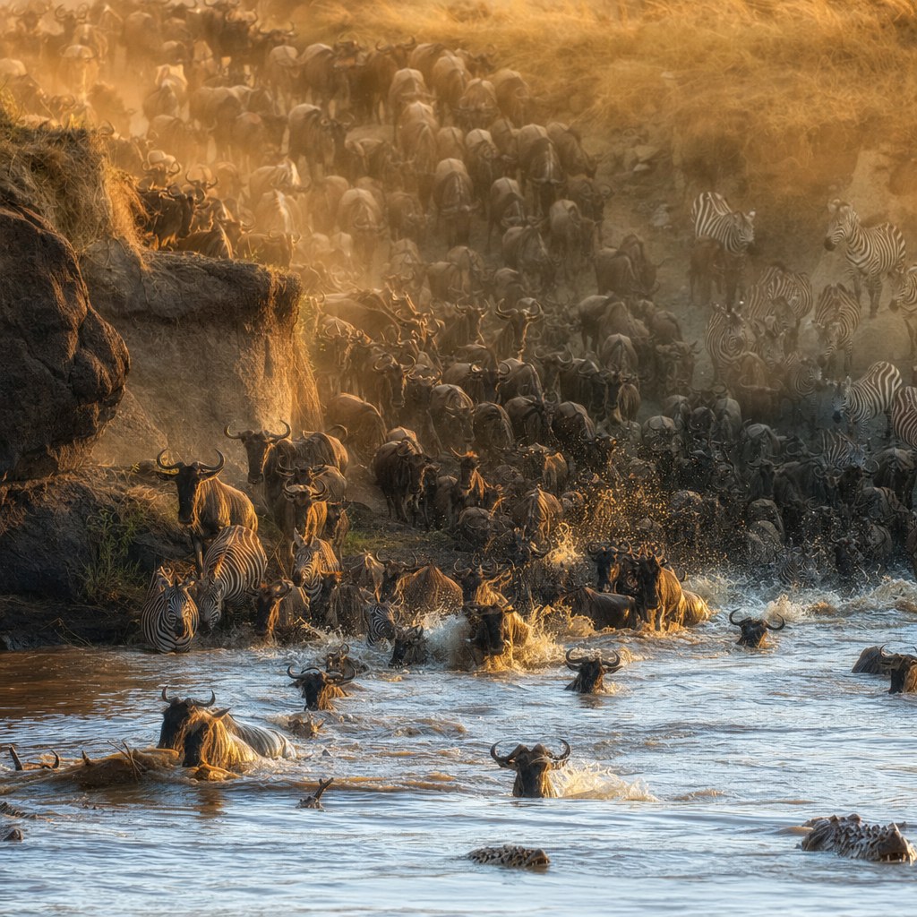 Wildebeest Mara River crossing